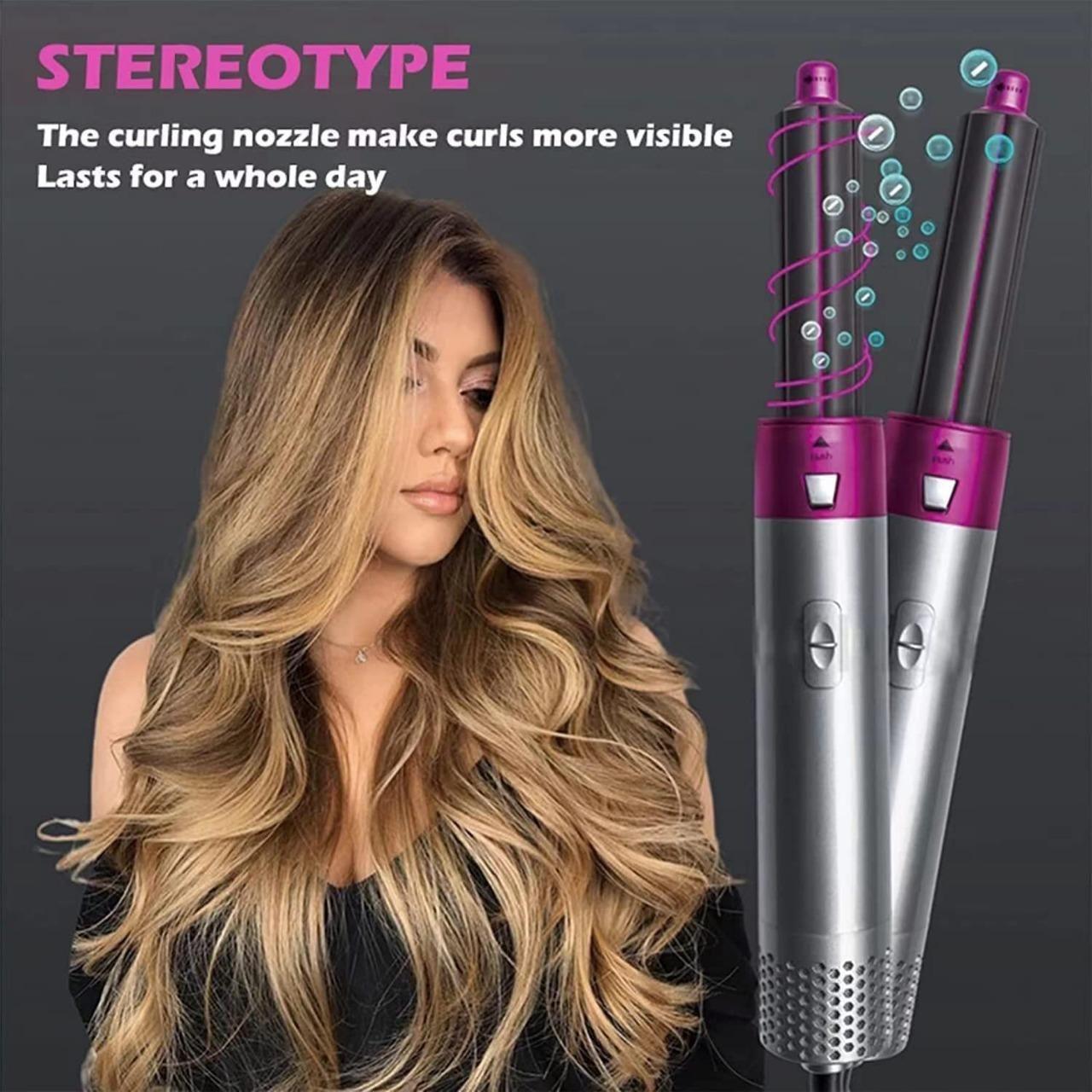 GlamPro 5-in-1 Styler  Hair Dryer Styling Tool, Detachable 5-in-1 Multi-Head Hot Air Comb, The Negative Ion Automatic Suction Hair Curler