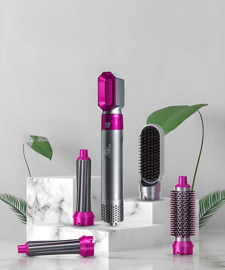GlamPro 5-in-1 Styler  Hair Dryer Styling Tool, Detachable 5-in-1 Multi-Head Hot Air Comb, The Negative Ion Automatic Suction Hair Curler